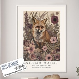 William Morris style print, William Morris poster, Fox Illustration, Vintage style Botanical poster, Woodland William Morris wall art animal