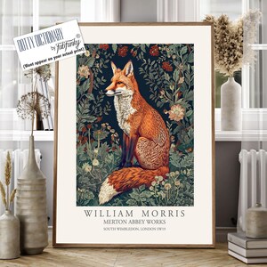 Fox Illustration, William Morris style print, William Morris poster, Vintage style Botanical poster, Woodland animal wall art by Moonlight