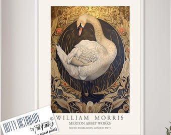 William Morris Swan Print, Vintage Style Art Deco Wall Art