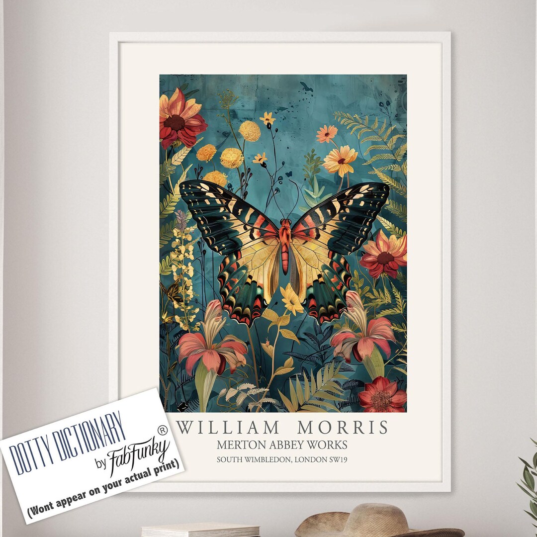 Butterfly Print, William Morris Style Illustration, Blue William Morris ...