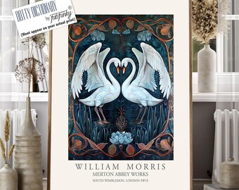 William Morris Style Swan Print, Vintage Inspired Wildlife Art
