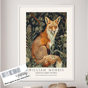 William Morris style print, William Morris poster, Fox Illustration, Vintage style Botanical poster, Woodland William Morris wall art animal