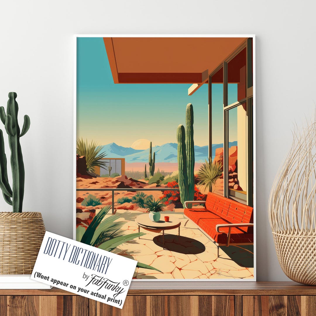 Mid Century Modern Print of Desert Landscape and Ranch House
