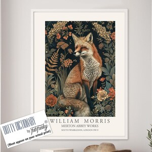 William Morris style print, William Morris poster, Fox Illustration, Vintage style Botanical poster, Woodland William Morris wall art animal
