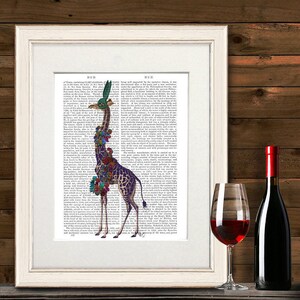 Giraffe in bunny mask print, Safari animal print, Colorful wall art, Fantasy artwork, Jungle print, Canvas art gift, Tropical room decor
