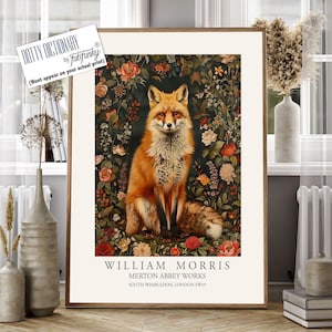 Fox Illustration, William Morris style print, William Morris poster, Vintage style Botanical poster, Woodland animal wall art by Moonlight