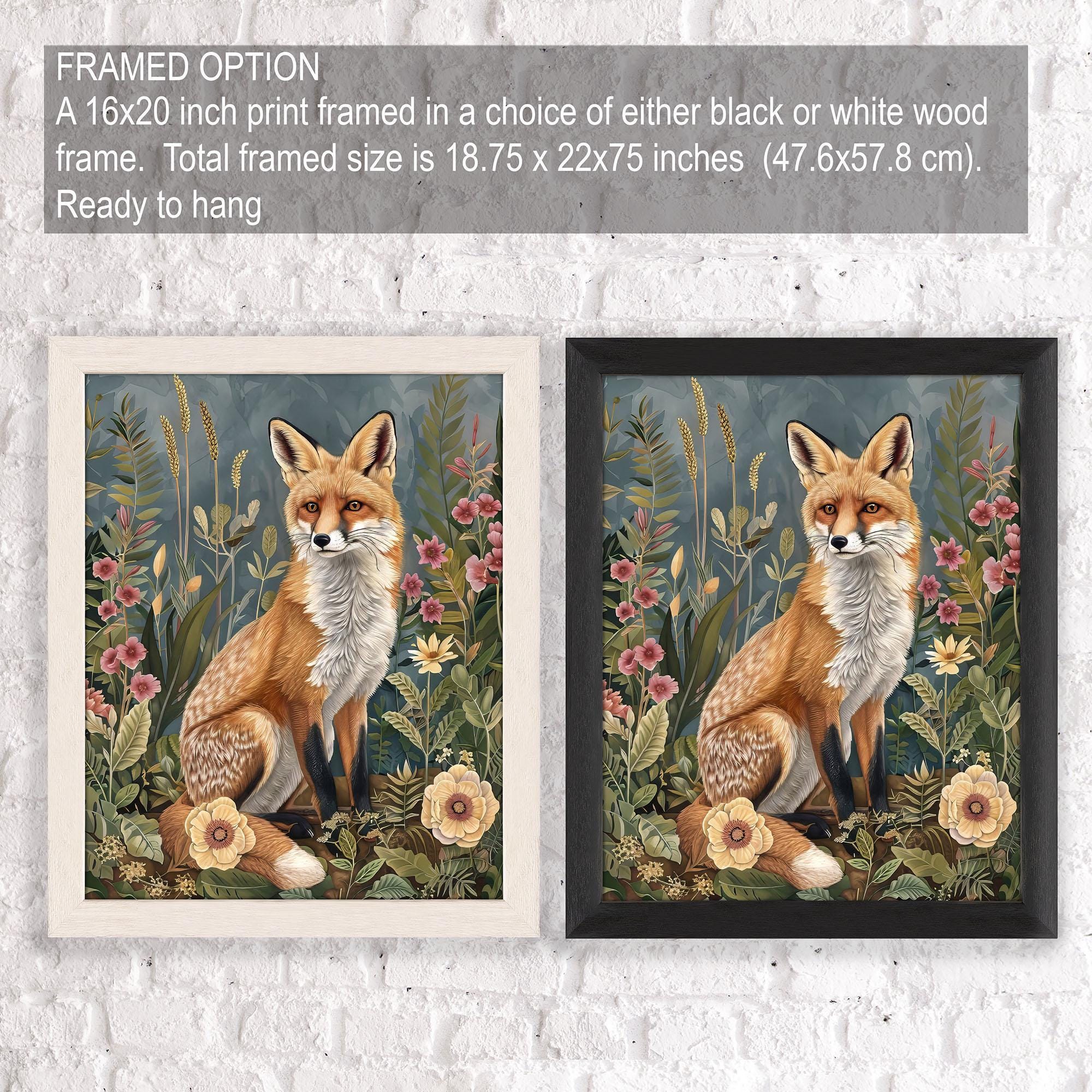 Fox Wall Art, Fox Art Print, William Morris Style Poster, Vintage
