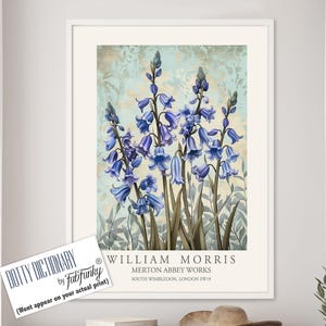 William Morris Style Floral print, Bluebell Flower poster, Large vintage wall art, nature Illustration, Botanical home decor
