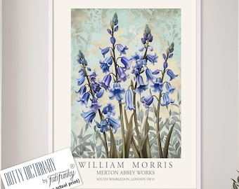 William Morris Style Bluebell Flower Print, Vintage Botanical Art