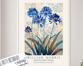William Morris Style Agapanthus Flower Print, Vintage Floral Wall Art