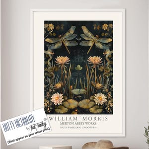 Dragonfly Print, William Morris style Illustration, William Morris Floral poster, Vintage style Botanical, dragonflies insect wall art gifts