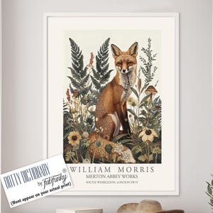 William Morris style print, William Morris poster, Fox Illustration, Vintage style Botanical poster, Woodland William Morris wall art animal