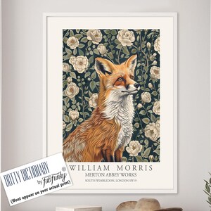 William Morris style print, William Morris poster, Fox Illustration, Vintage style Botanical poster, Woodland William Morris wall art animal