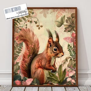 Red Squirrel Art Print, William Morris Style Floral Botanical Woodland Decor