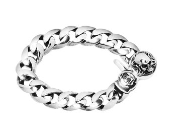 DENNI - Curb Chain Bracelet Sterling Silver Fashion Jewelry. Fine Jewelry. Cross Relic Skulls Gothic Unisex