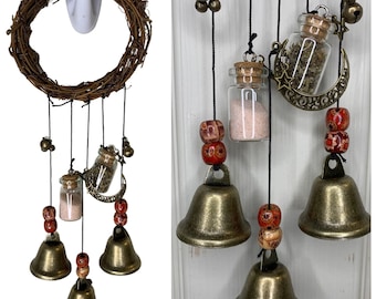 Witches Bells Himalayan Salt & Sage, Protection Door Hanger - Wiccan Altar Bell