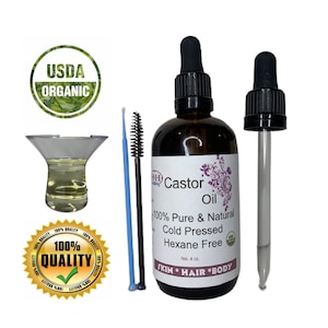 Castor Oil Starter Pack 100% Cold Pressed-Hexane Free Organic Holistic Hair and Skin 4 oz Glass Amber Bottle