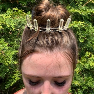 Quartz Crown, Silver,Crystal Crown Tiara,Crescent Crown,Raw Celestial, Wedding Crown, Magical Headpiece, Gypsy Bohemian Crown , 7 pc Crown