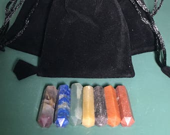 Chakra Healing Bag Set- 7 Chakra , Reiki Chakra Stones, Terminated Pencil Set, With Pouch, Chakra Bag, Spiritual Healing Stones, Medium Size