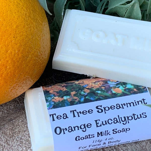 Tea Tree Spearmint Orange Eucalyptus Goats Milk Soap, Pure Goats Milk Soap, Heavenly Hollow, 4 oz, Homemade,Milk Soap, Goat Soap