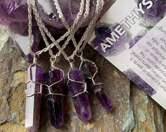 Amethyst Necklace Wire Wrap Point, Amethyst Necklace, Terminated Point, Wire Wrap Necklace, Crown Chakra, Healing Stone, Purple Necklace,