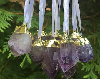 Amethyst Ornament, Amethyst Christmas Ornament, Amethyst Crystal, Gemstone Ornament,Crystal Decor, Free Shipping