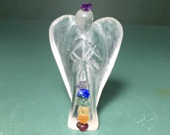 Chakra Guardian Angel,Mini ,Clear Quartz Crystal, 45-55 mm, (2 inches),Reiki Crystal Healing Stone,Healing Angel, Pocket Angel, Hand Carved,