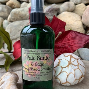 Palo Santo Sage Smudge Spray, Energy Clearing,Holy Wood, Psychic Protection Spray,Essential Oil Smudge,Smokeless,Liquid Smudge 4 oz afbeelding 1