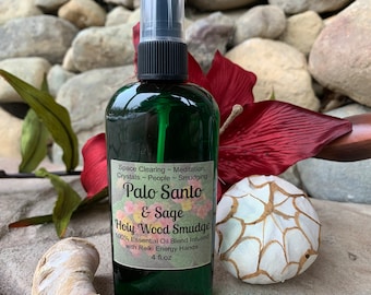 Palo Santo Sage Smudge Spray, Energy Clearing,Holy Wood, Psychic Protection Spray,Essential Oil Smudge,Smokeless,Liquid Smudge 4 oz