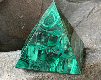 3" MALACHITE Pyramid,Green,Malachite ,Hand Carved,Birds Eye Malachite Pyramid # 1