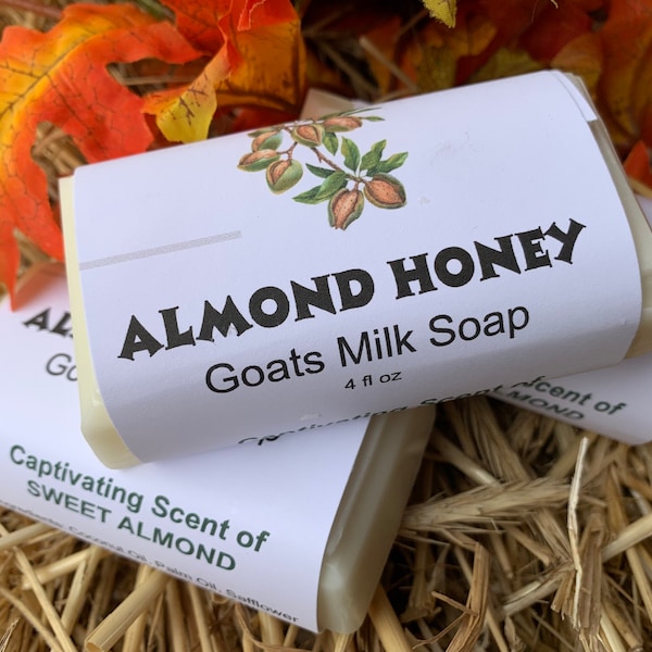 Almond Honey Goat Milk Soap, Bath Soap,Moisturizing Body Soap,Natural Soap. Handmade,Goats Milk , HandCrafted, Mild Soap,  4 oz