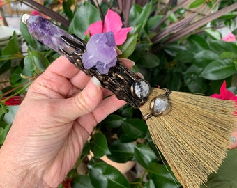 Amethyst Broom Wand Alter Energy Quartz Wand, Crystal Magic Broom