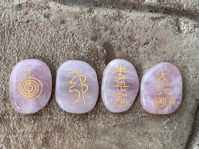 Reiki Set, Usui Reiki Set, Rose Quartz ,Reiki Set,Reiki Symbol Set,Rose Quartz 4 Pc with Pouch image 4