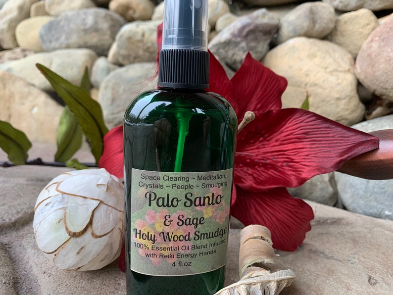 Palo Santo Sage Smudge Spray, Energy Clearing,Holy Wood, Psychic Protection Spray,Essential Oil Smudge,Smokeless,Liquid Smudge 4 oz afbeelding 5