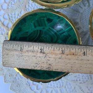 4 MALACHITE Bowl,Green,Malachite Dish,Hand Carved,Birds Eye Malachite,Brass Rim, Round image 2