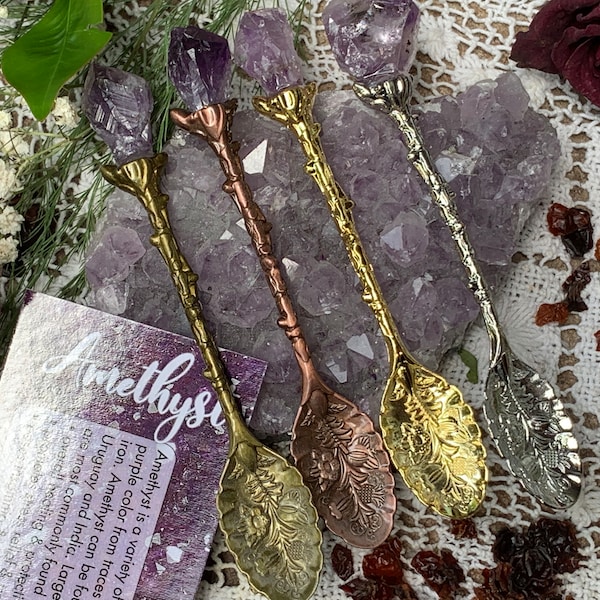 Witches Spoon | AMETHYST | Witch Spoon | Tea Spoon | Crystal Top Spoon | Retro Spoon| Altar Spoons | Apothecary Spoon | Faerie Spoons