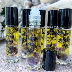 Lavender Essential Oil Roll On: Jojoba Oil, Amethyst & Flowers