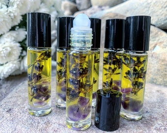Lavender Essential Oil Roll On: Jojoba Oil, Amethyst & Flowers