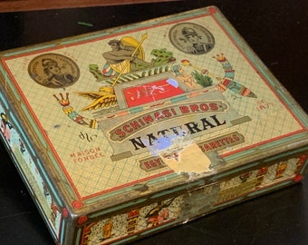 Vintage Antique Cigarette Tin SCHINASI BROS. Natural Egyptian Cigarettes 100 count
