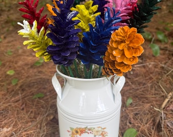 Painted Pinecones Floral Arrangement Handpicked Pine Cones with Vase Gather Together