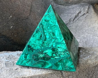 3" MALACHITE Pyramid,Green,Malachite ,Hand Carved,Birds Eye Malachite Pyramid # 3