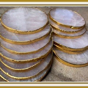 4" (4 inch) Rose Quartz Coaster, Agate Geode,Coaster ,Agate Slice,Gold Trim, Pink,Rose,Agate,Druzy,Geode Stone,Coasters,Brazilian,Stone ,