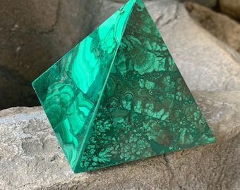 3" MALACHITE Pyramid,Green,Malachite ,Hand Carved,Birds Eye Malachite Pyramid # 2