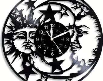 1 pc Astrology Wall Clock, Retro Vinyl Retro Wall Clock, Sun & Moon Art 12"