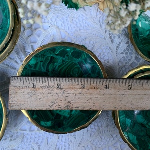 4 MALACHITE Bowl,Green,Malachite Dish,Hand Carved,Birds Eye Malachite,Brass Rim, Round image 4