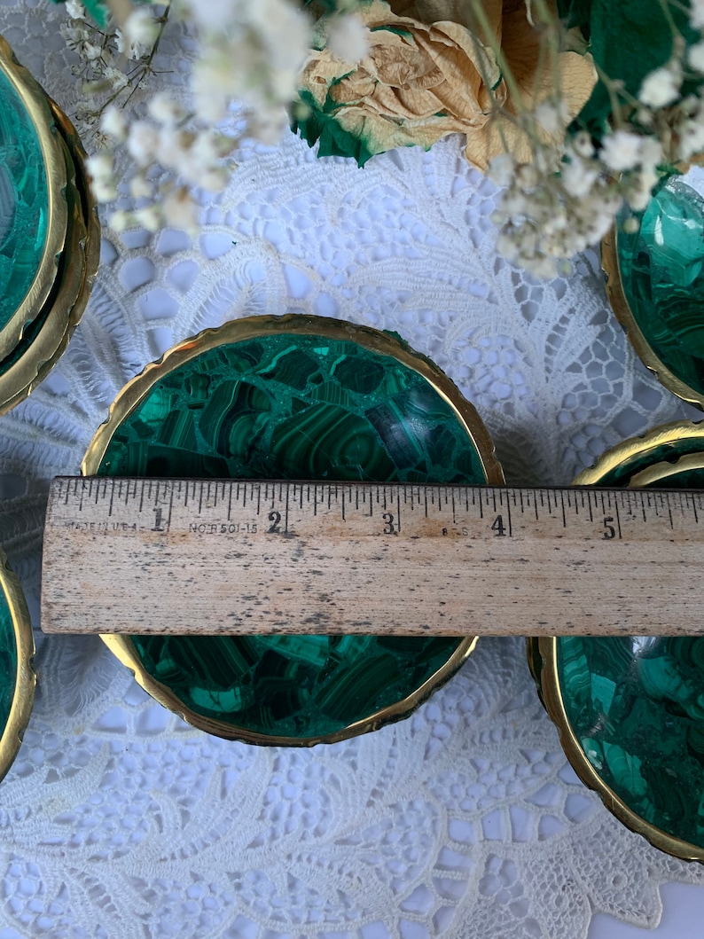 4 MALACHITE Bowl,Green,Malachite Dish,Hand Carved,Birds Eye Malachite,Brass Rim, Round image 4