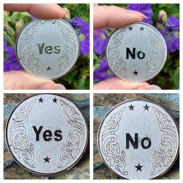 Yes No Divination Coin, Decision Making Coin, Silver Yes No Coin