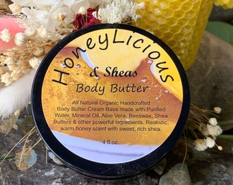 Honeylicious & Sheas Body Butter,Organic Body Butter,Moisturizing Body Butter,Natural Body Butter,Whipped Body Butter,4 oz
