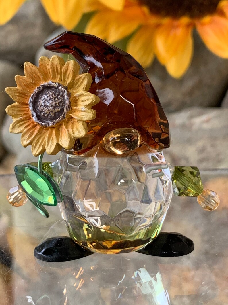 Sunflower Crystal Gnome Garden Gnome Acrylic Gnome Figurine Etsy