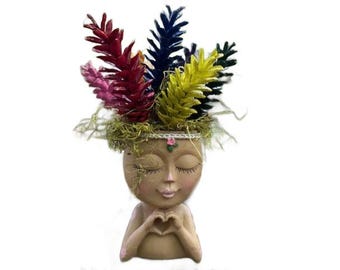 Painted Pinecones Floral Arrangement Handpicked Pine Cones with Resin Heart Doll Head Vase